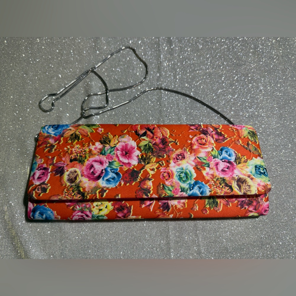 FRANCHI Floral Orange Clutch Bag